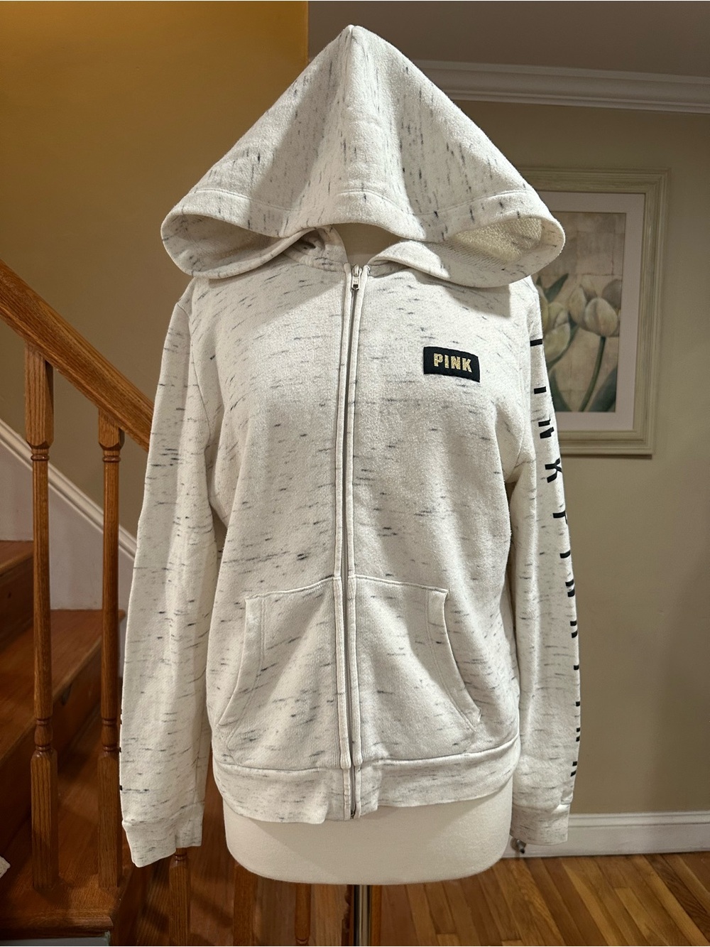 Victoria's Secret PINK Ivory Speckle Zip Hoodie